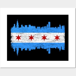 Chicago City Flag Skyline Vintage Retro Posters and Art